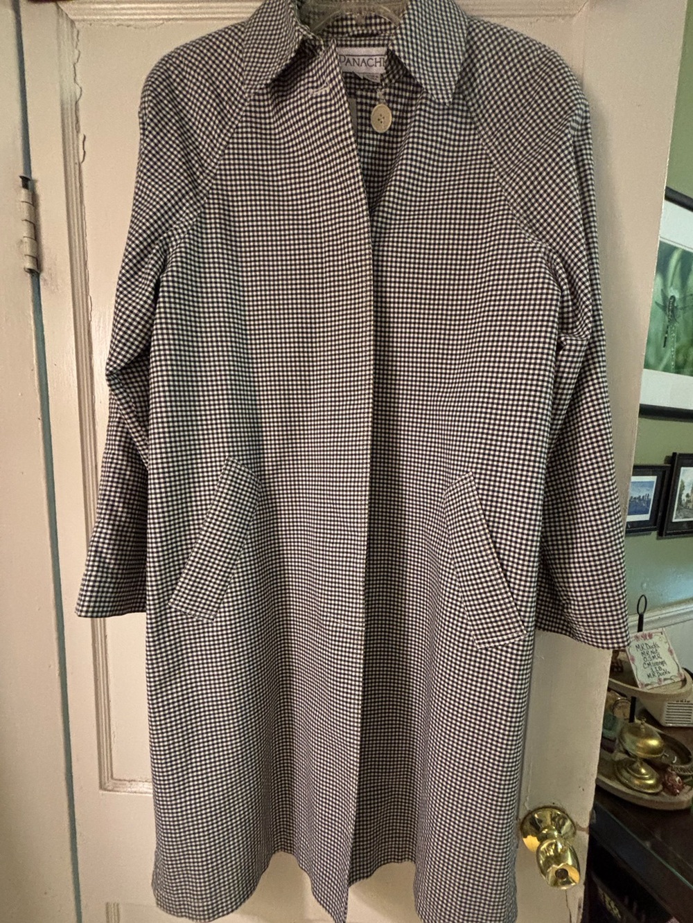 Vintage Panache Black & White Houndstooth Swing Coat Size M Mod
